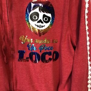 Sonoma Goods for Life Women XL Red Zip Up Hoodie Poco Loco Skull Guitar Sparkly